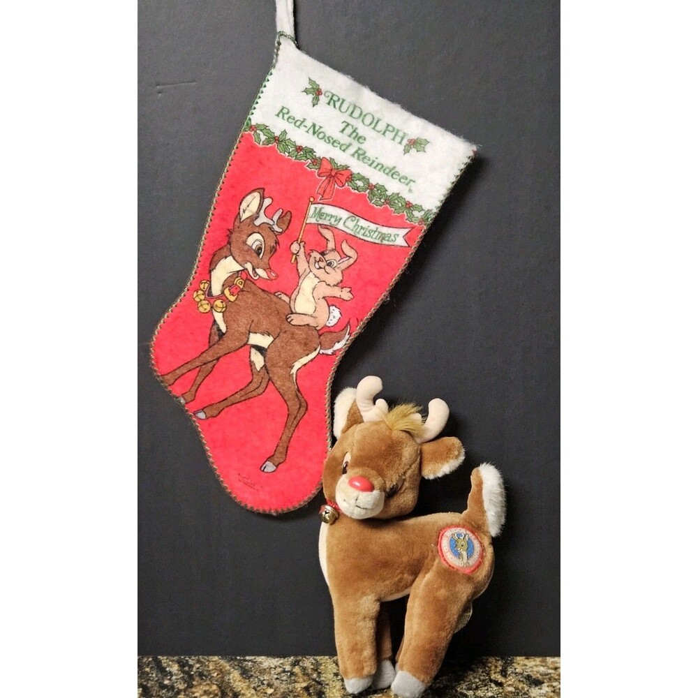 Vintage Applause Rudolph The Red Nosed Reindeer & Stocking, Ornaments & Plush